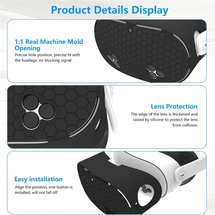 For Meta Quest 3S VR Silicone Case Honeycomb Texture Heat Dissipation Anti-Drop Cover - Black