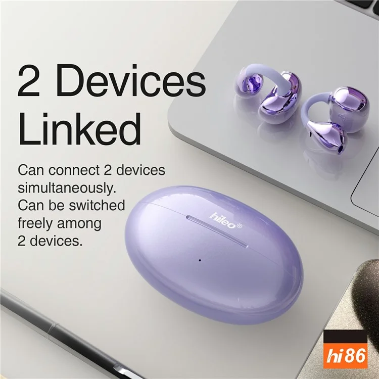 HILEO hi86 ENC Cancelación de ruido Auriculares inalámbricos estéreo con clip Auriculares Bluetooth - Morado