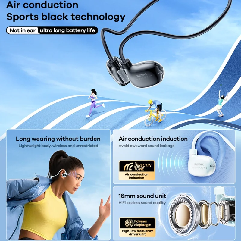 REMAX RB-S15 OWS Air Conduction Bluetooth-compatible Headset Wireless Headphone Sports Earphone - Blue