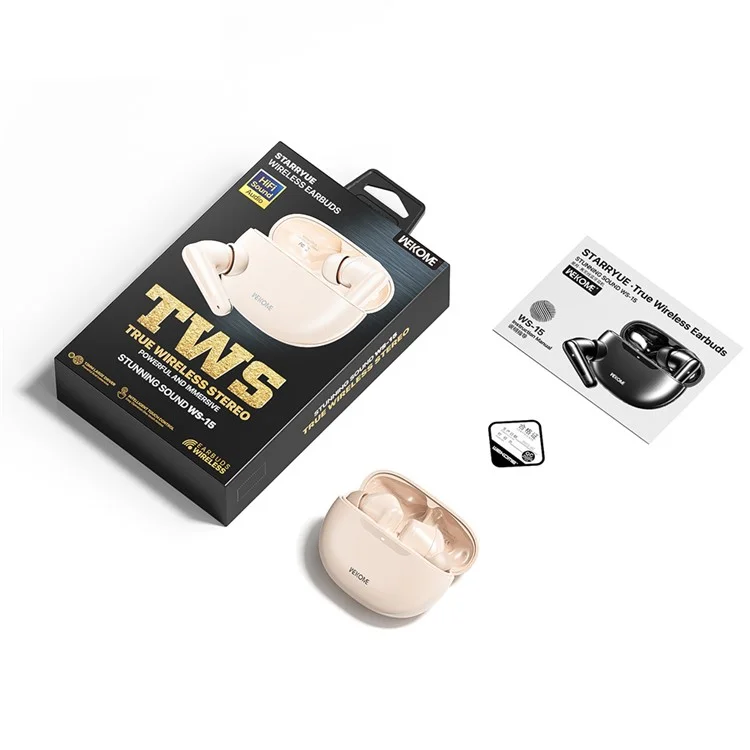 WEKOME WS-15 Bluetooth-compatible Headset Wireless Headphone Sports Earphone with Charging Case - Beige