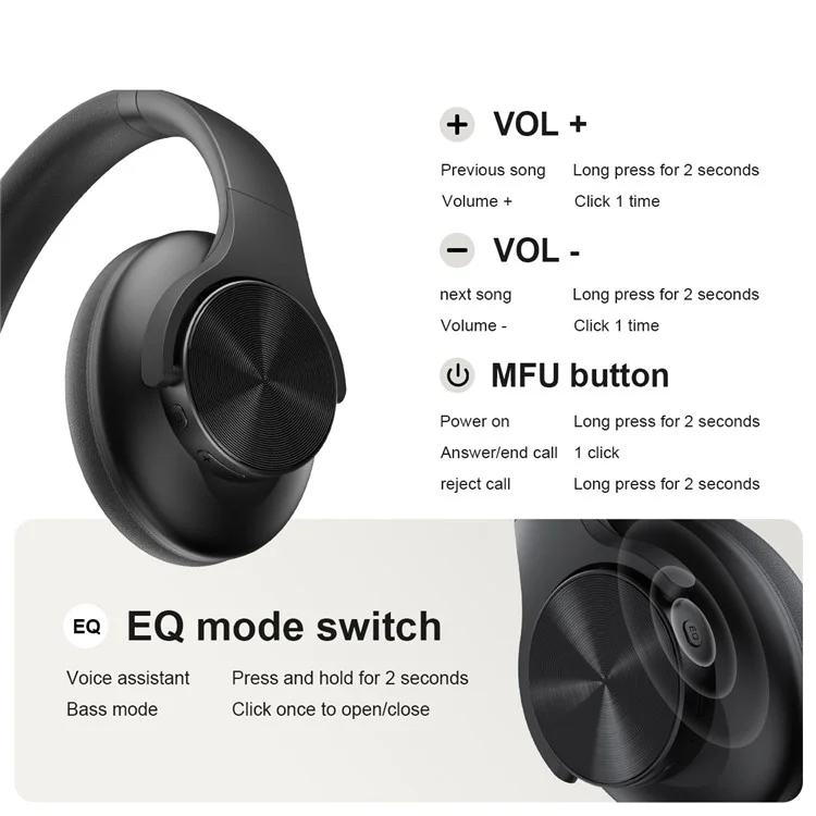 LENOVO Erazer G50 Wireless Bluetooth-compatible Stereo Headphone Over-Ear Foldable Music Headset - Black