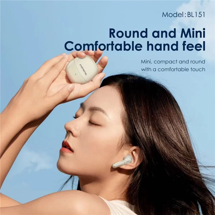 Foneng BL151 Bluetooth 5.3 TWS Wireless Earbuds HiFi Sound Semi-in-orb Headphones - Branco Leitoso