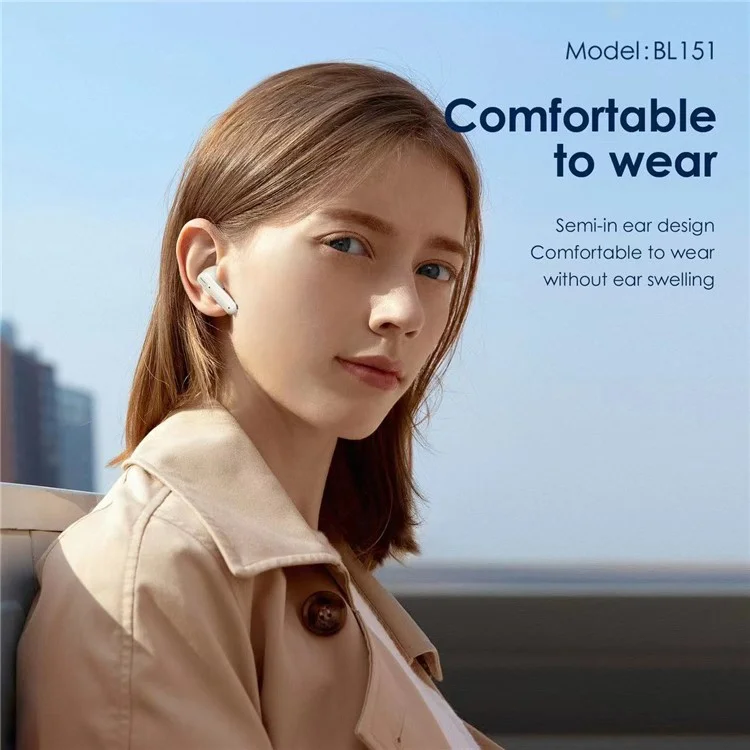 Foneng BL151 Bluetooth 5.3 TWS Wireless Earbuds HiFi Sound Semi-in-orb Headphones - Branco Leitoso