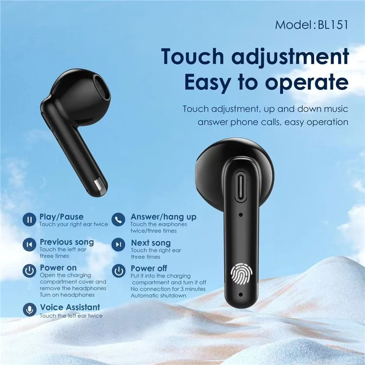 Foneng BL151 Bluetooth 5.3 TWS Wireless Earbuds HiFi Sound Semi-in-orb Headphones - Branco Leitoso
