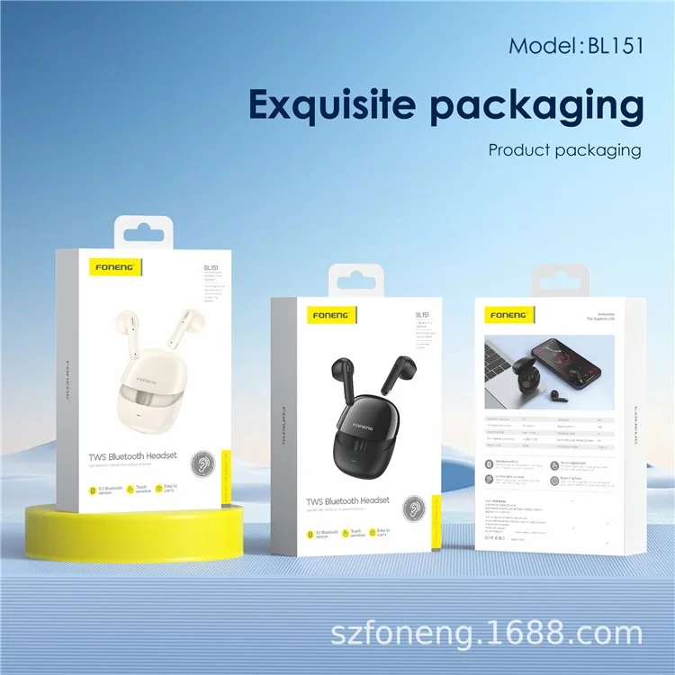 FONENG BL151 Bluetooth-compatible 5.3 TWS Wireless Earbuds HiFi Sound Semi-in-ear Headphones - Black