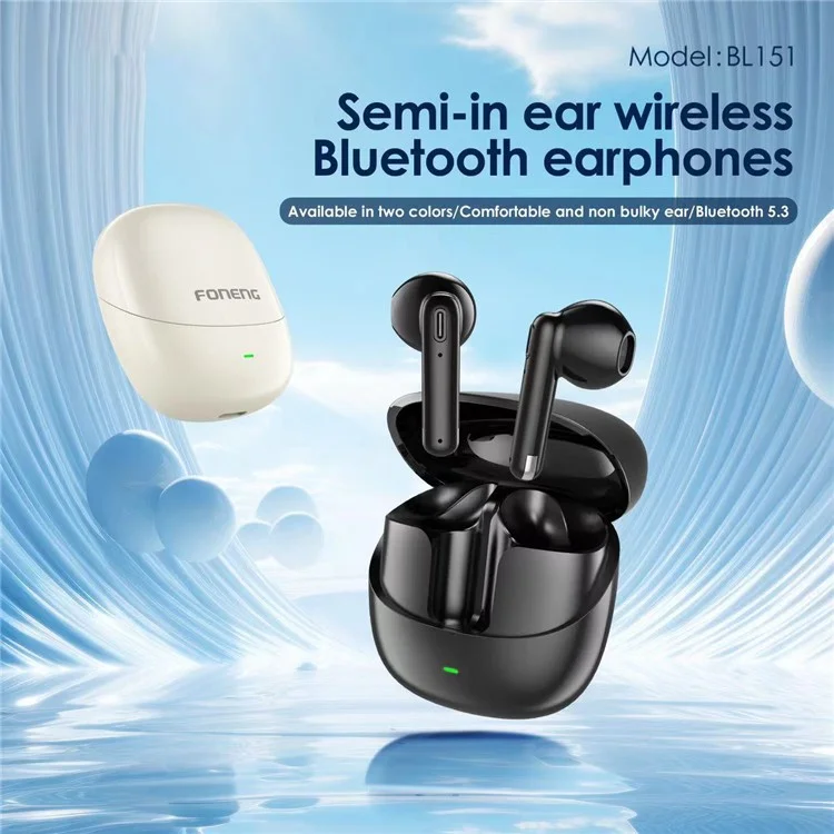 FONENG BL151 Bluetooth-compatible 5.3 TWS Wireless Earbuds HiFi Sound Semi-in-ear Headphones - Black