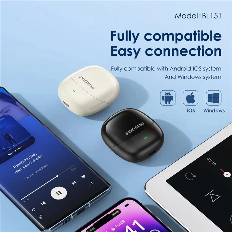 FONENG BL151 Bluetooth-compatible 5.3 TWS Wireless Earbuds HiFi Sound Semi-in-ear Headphones - Black