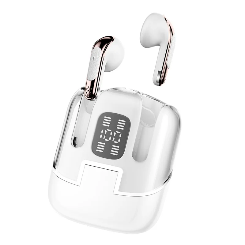 J17 2 Pair Bluetooth-compatible 5.4 Headphones LED Display Stereo Sports Earbuds - White