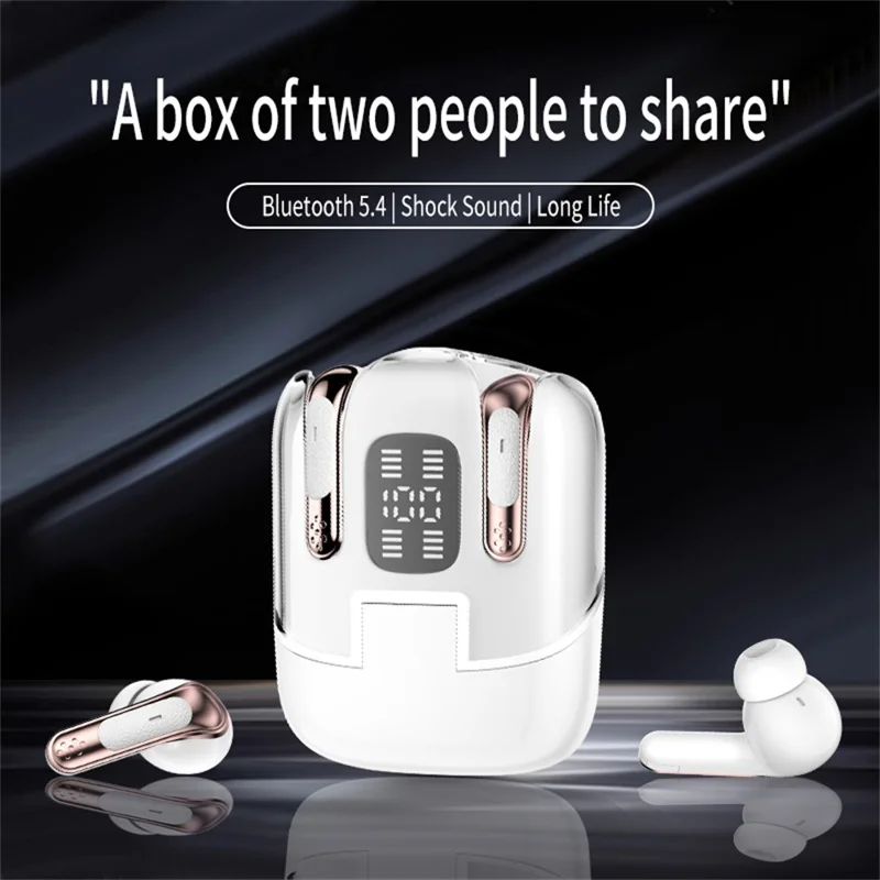 J17 2 Pair Bluetooth-compatible 5.4 Headphones LED Display Stereo Sports Earbuds - White
