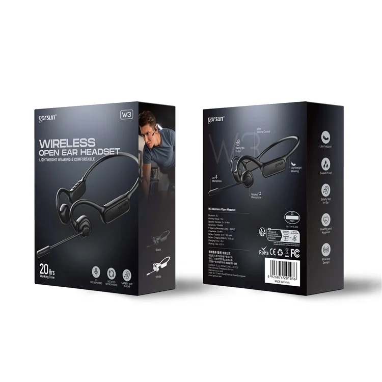 Gorsun W3 Auriculares Air Conducción Bluetooth Wireless Sports Music Gaming Charget Bandet - Negro