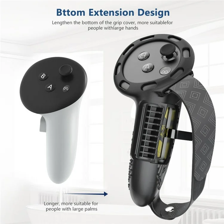1 Pair For Meta Quest 3 / 3S Controller Grips Cover Silicone Extended Handle Accessories - Black