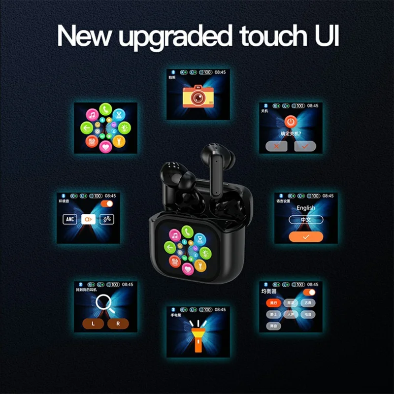 BY16 Bluetooth-compatible 5.4 Headset Noise-Cancelling TWS Earbuds Full-Color Touchscreen - Orange