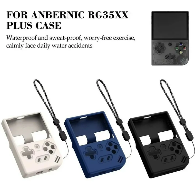 For ANBERNIC RG35XX Plus Silicone Case Handheld Gaming Console Sleeve Cover with Strap - Blue