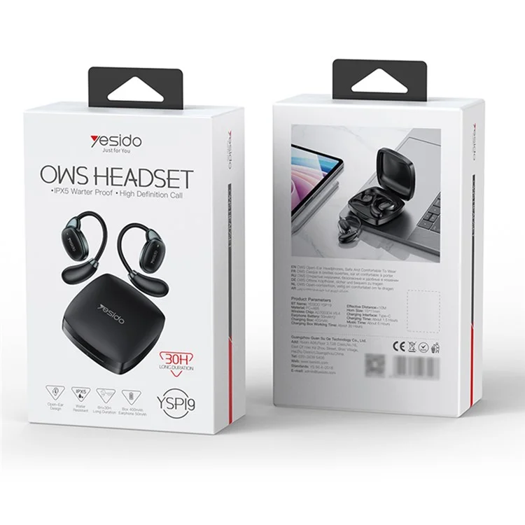 Yesido YSP19 OWS Open-ear-ear Bluetooth Headphones Com Classificação à Prova D'água IPX5 - Preto