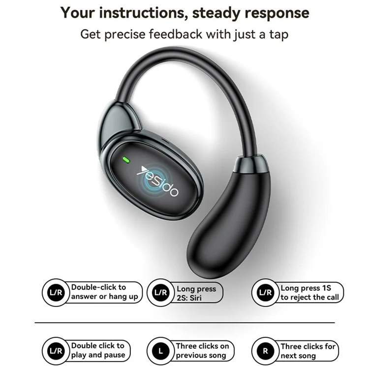 Yesido YSP19 OWS Open-ear-ear Bluetooth Headphones Com Classificação à Prova D'água IPX5 - Preto
