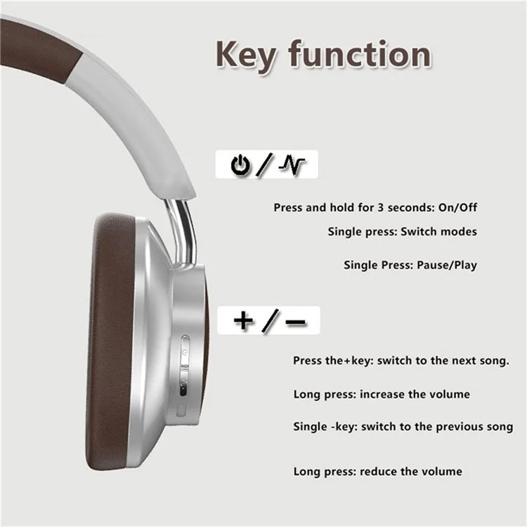 VJE 902 Low-Latency Over-Ear Headset HD Sound Bluetooth-compatible 5.3 Wireless Headphones Support AUX / TF / FM - Brown