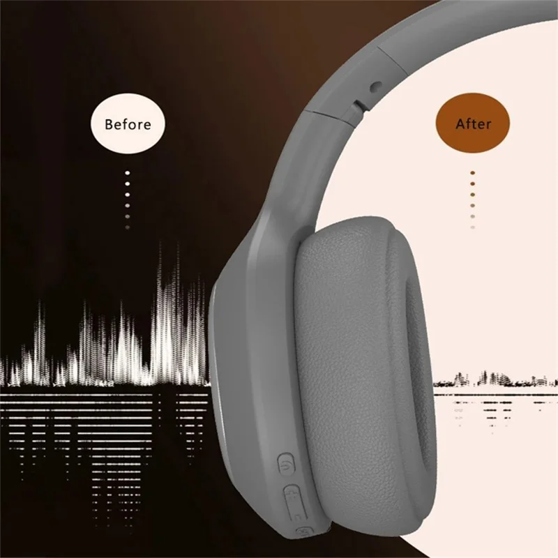P6066 Over-Ear Active Noise-Cancelling Headset Bluetooth-compatible 5.3 Wireless Headphones Support AUX - Grey