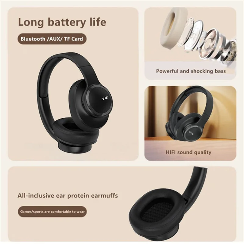 VJE 905 Bluetooth-compatible 5.3 Over-Ear Headphones, HD Sound Wireless Headset Support AUX  /  TF  /  FM - Pink