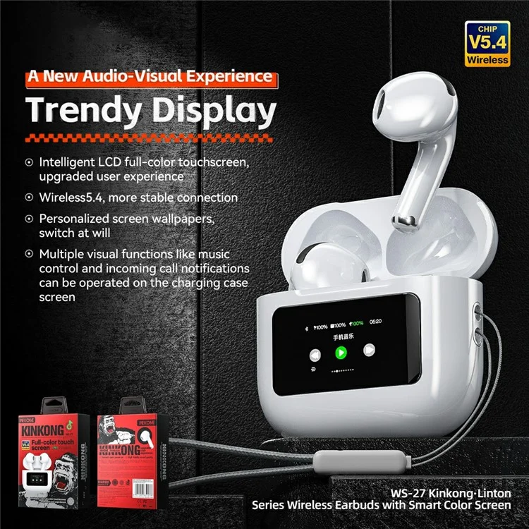 WEKOME WS-27 Kinkong-Linton Series Smart Color Screen Bluetooth-compatible Headset Wireless Headphone with Charging Case