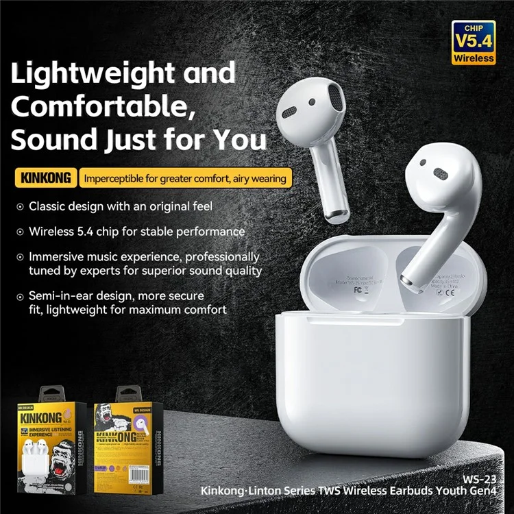 WEKOME WS-23 Kinkong-Linton Series TWS Wireless Earbuds Youth Gen4 Bluetooth-compatible Headphone with Charging Case