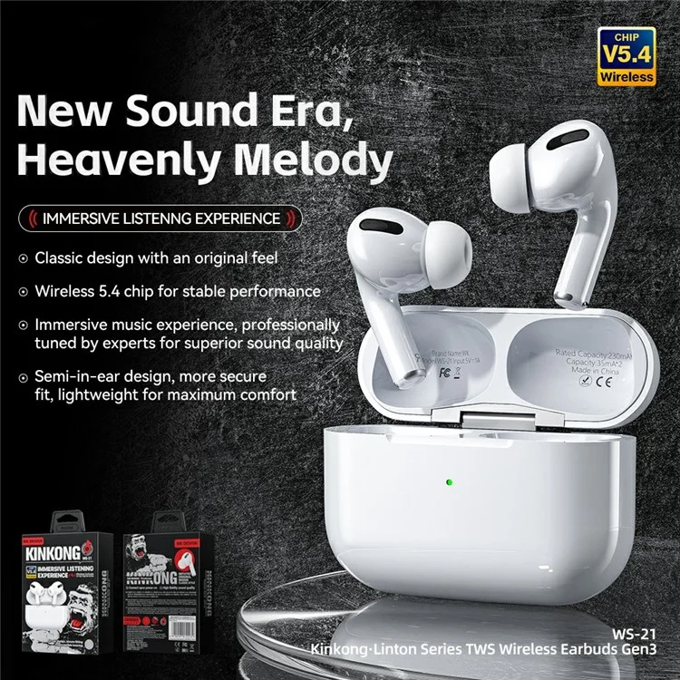 WEKOME WS-21 Kinkong-Linton Series TWS Wireless Earbuds Gen3 Bluetooth-compatible Headphone with Charging Case