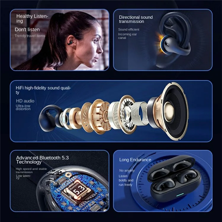 Écouteurs Bluetooth Sans Fil T7500 Écouteur de Conduction en os - Noir