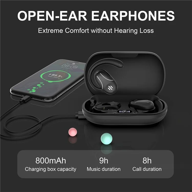 SP30 AI Directional Voice Transmission Open Ear Headphones Bluetooth-compatible Earphones with Rotating Hook - Black