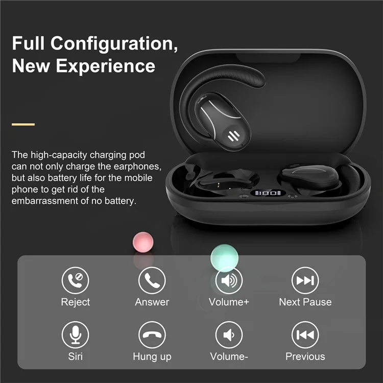 SP30 AI Directional Voice Transmission Open Ear Headphones Bluetooth-compatible Earphones with Rotating Hook - Black