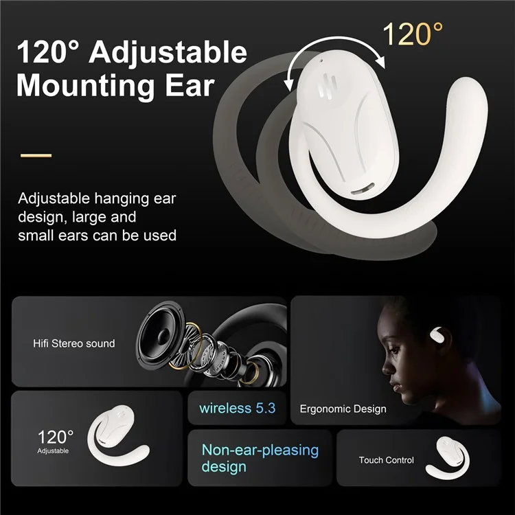 SP30 AI Directional Voice Transmission Open Ear Headphones Bluetooth-compatible Earphones with Rotating Hook - Nude