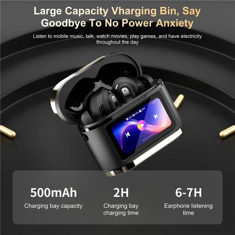 BD2 Smart Digital Display Touch Screen Wireless Bluetooth Headset ANC+ENC Noise Cancelling - Dourado