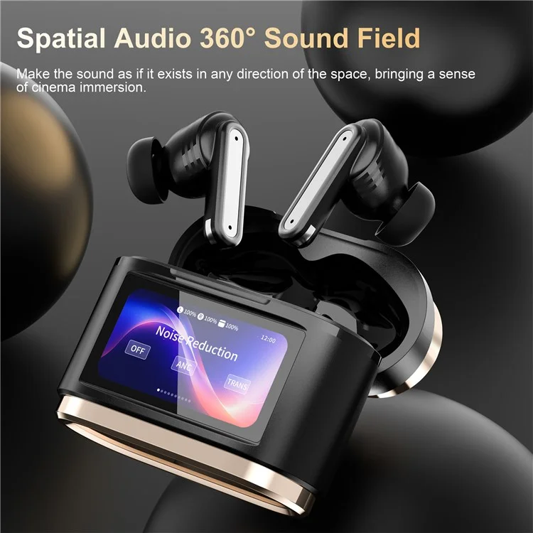 BD2 Smart Digital Display Touch Screen Wireless Bluetooth Headset ANC+ENC Noise Cancelling - Dourado
