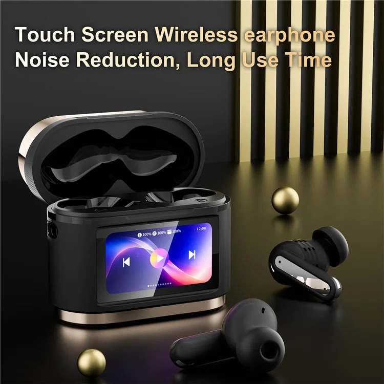 BD2 Smart Digital Display Touch Screen Wireless Bluetooth Headset ANC+ENC Noise Cancelling - Dourado