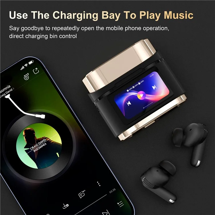 BD2 Smart Digital Display Touch Screen Wireless Bluetooth Headset ANC+ENC Noise Cancelling - Dourado