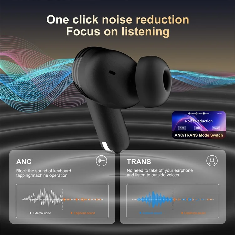 BD2 Smart Digital Display Touch Screen Wireless Bluetooth Headset ANC+ENC Noise Cancelling - Dourado