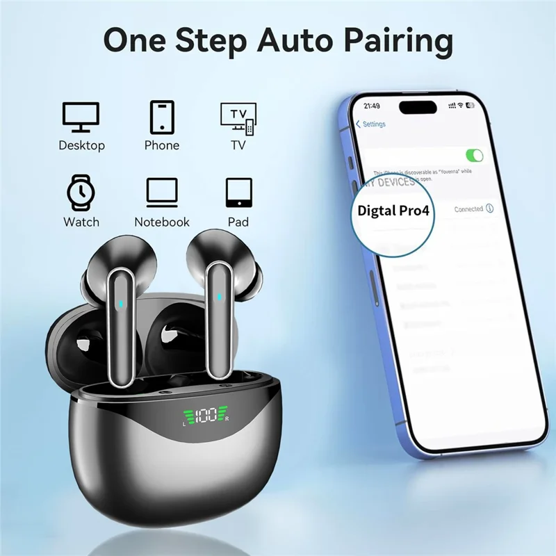 DP4 HiFi Sound Bluetooth-compatible Earphones Noise Reduction Wireless In-Ear Headphones - Black