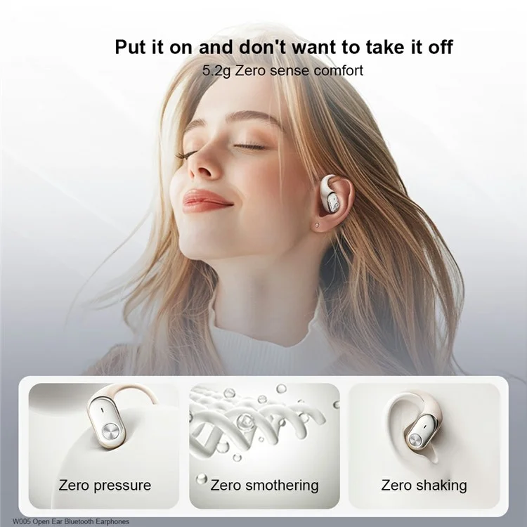 XUNDD W005 1 Pair Open-Ear Earphones Bluetooth-compatible 5.4 Earbuds with Earhooks - Beige