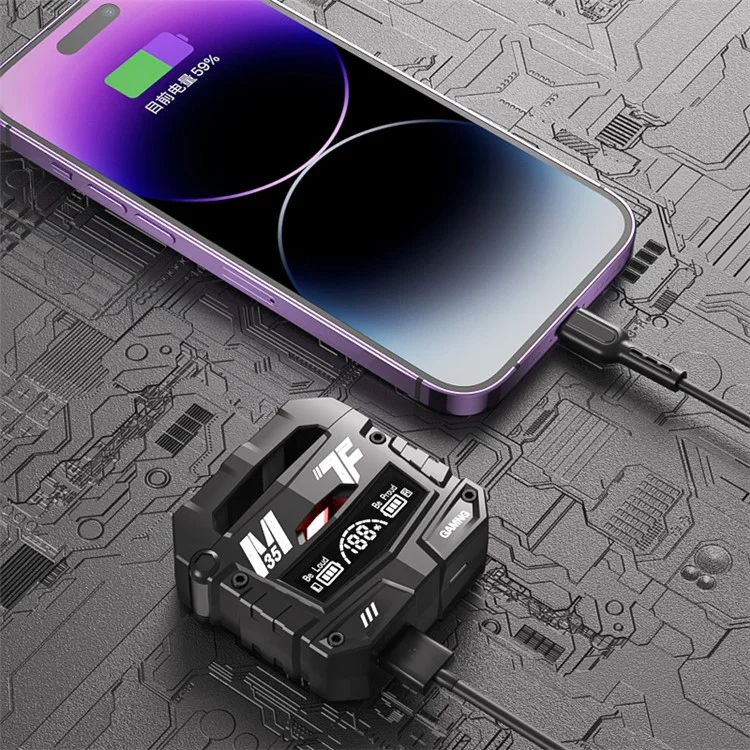 Écouteurs Bluetooth M35 Écouteurs Numériques Des Écouteurs de Jeu Sans Fil Basse Avec un Boîtier de Chargement - Noir