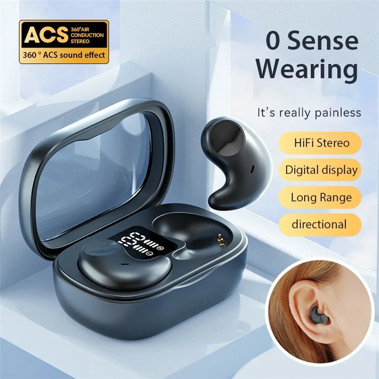 M51 Mini Bluetooth-compatible Earphones Noise Reduction Wireless Sleep Earbuds with Charging Case for Side Sleepers - Black