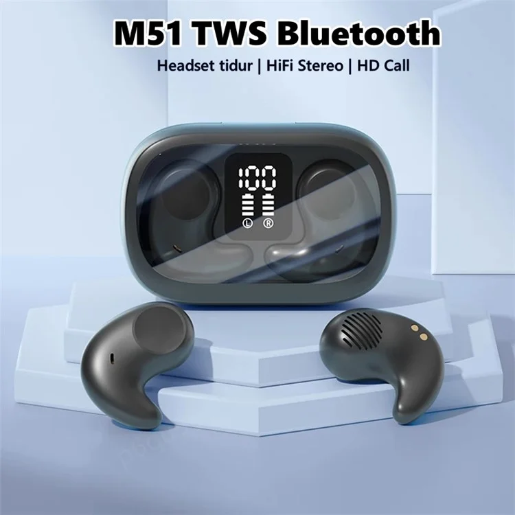 M51 Mini Bluetooth-compatible Earphones Noise Reduction Wireless Sleep Earbuds with Charging Case for Side Sleepers - Black