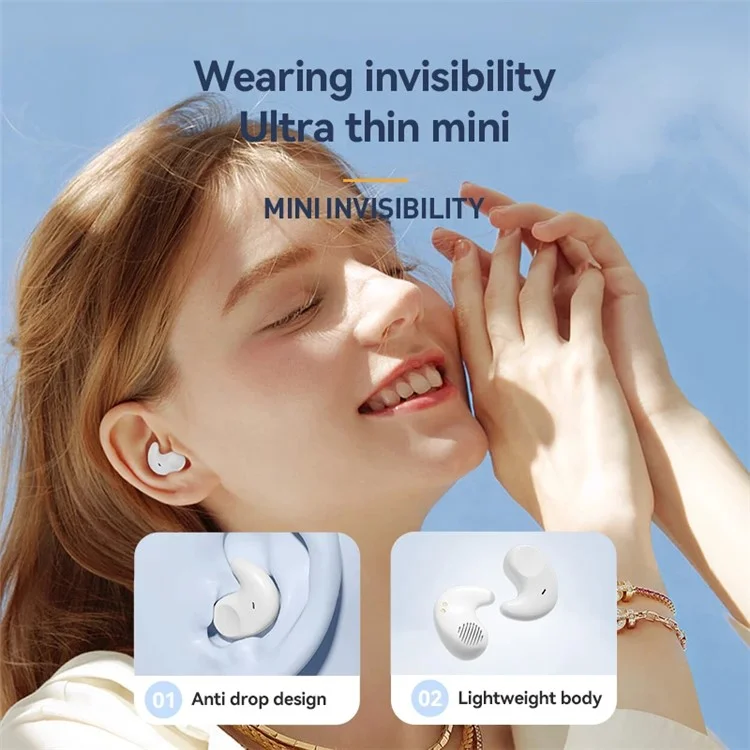 M51 Mini Bluetooth-compatible Earphones Noise Reduction Wireless Sleep Earbuds with Charging Case for Side Sleepers - Black