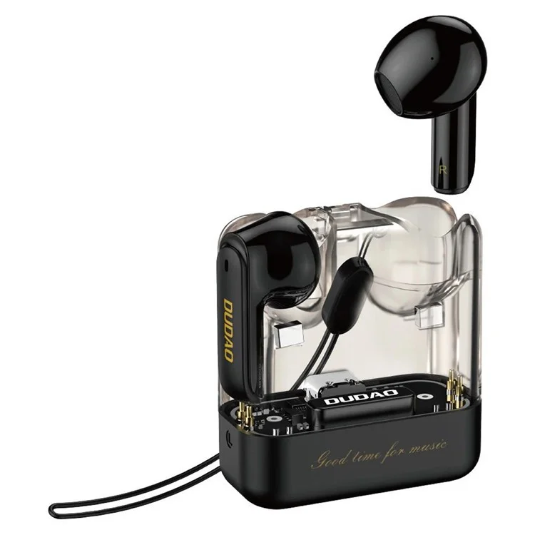 DUDAO U18pro TWS Bluetooth Earnessphones Wireless Music Headset Com Caixa de Carregamento Transparente - Preto