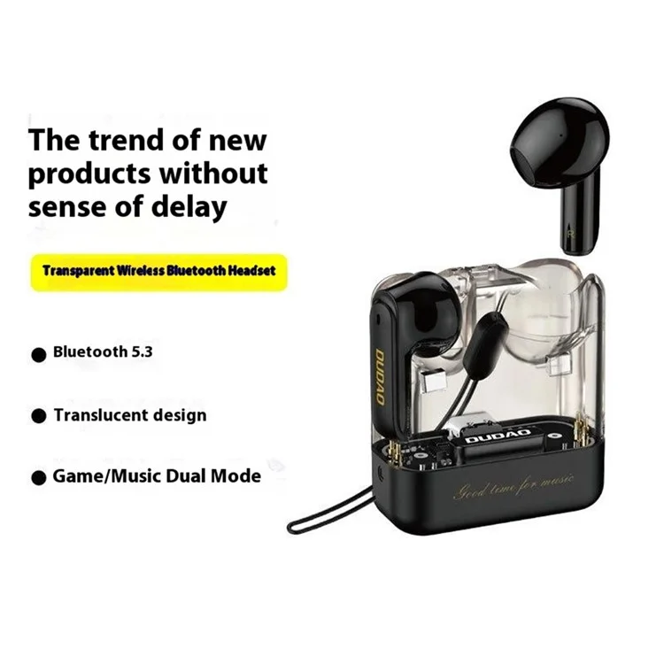 DUDAO U18pro TWS Bluetooth Earnessphones Wireless Music Headset Com Caixa de Carregamento Transparente - Preto