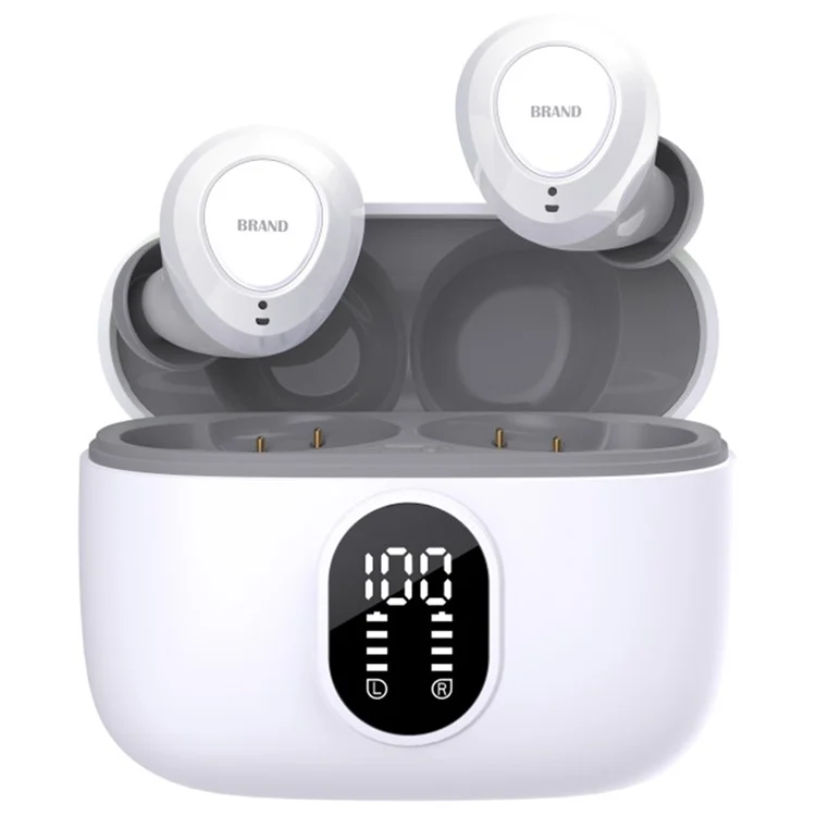 Bulk Purchasing G13-DP TWS Bluetooth-compatible 5.4 Earbuds Bean Shape In-Ear Headphones with Digital Display Charging Case - White