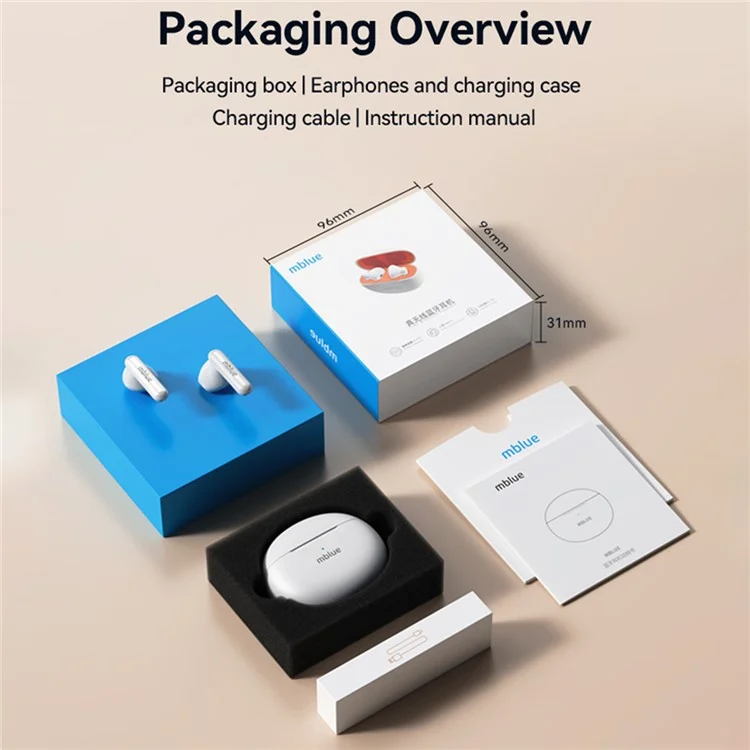 MBLUE AR10 TWS Bluetooth-compatible Earphones Low Latency Wireless Sports Music Headset - White
