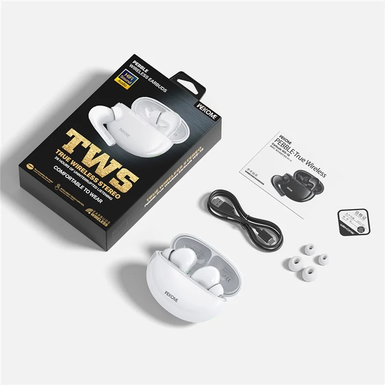 WEKOME WS-16 Bluetooth-compatible Headset Wireless Headphone Pebble Stone Sports Earphone with Charging Case - White