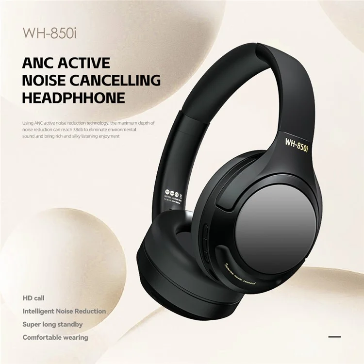 WH-850i Wireless ANC Heavy Bass Headphone Over-Ear Bluetooth-compatible Gaming Music Headset - Black