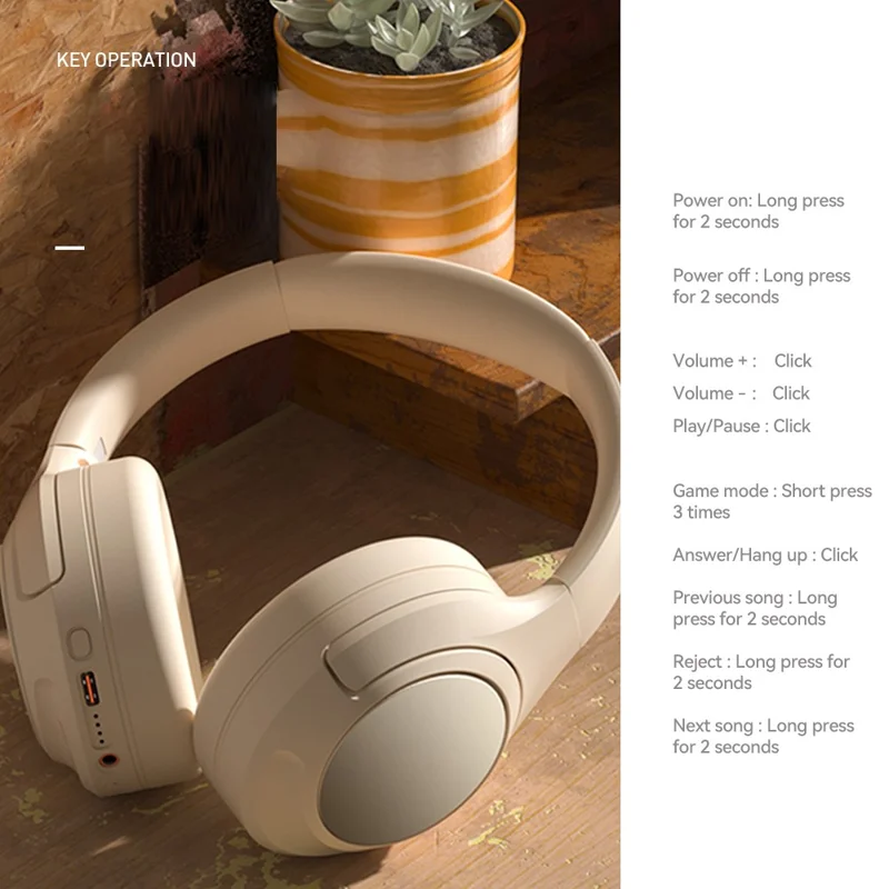 WH-850i Wireless ANC Heavy Bass Headphone Over-Ear Bluetooth-compatible Gaming Music Headset - White