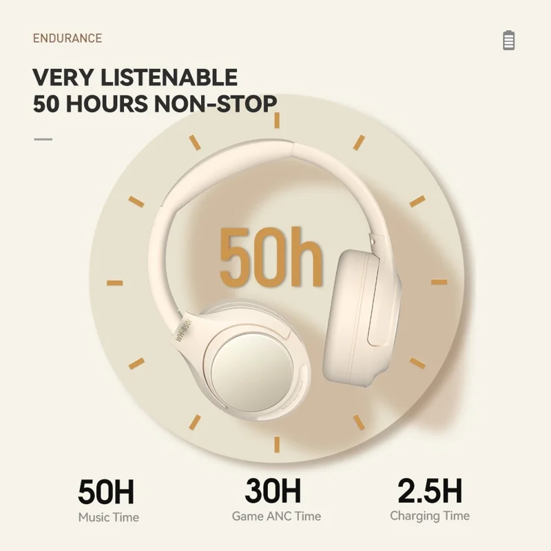 WH-850i Wireless ANC Heavy Bass Headphone Over-Ear Bluetooth-compatible Gaming Music Headset - White