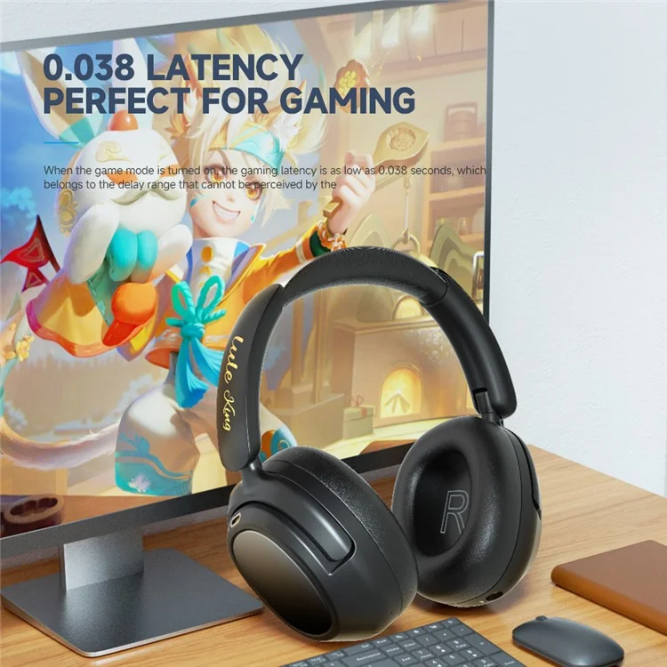 LULE King 2.4G Wireless Bluetooth-compatible Stereo Headphone Over-Ear Noise Reduction Gaming Music Headset - Black