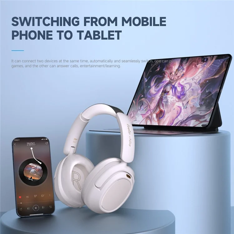 LULE King 2.4G Wireless Bluetooth-compatible Stereo Headphone Over-Ear Noise Reduction Gaming Music Headset - White
